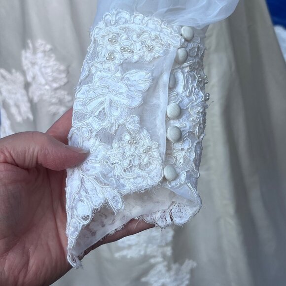 Vtg 70's Victorian Prarie Ivory Custom Bridal Dress Gown Train + Juliet Cap Veil - Picture 16 of 16